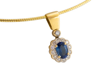 Sapphire and diamond pendant on omega collier-Necklaces-The Antique Ring Shop