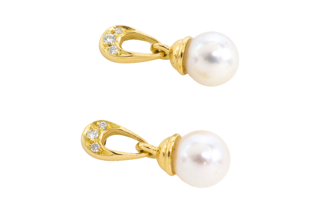 Pearl and diamond earrings in 18 carat gold-Earrings-The Antique Ring Shop