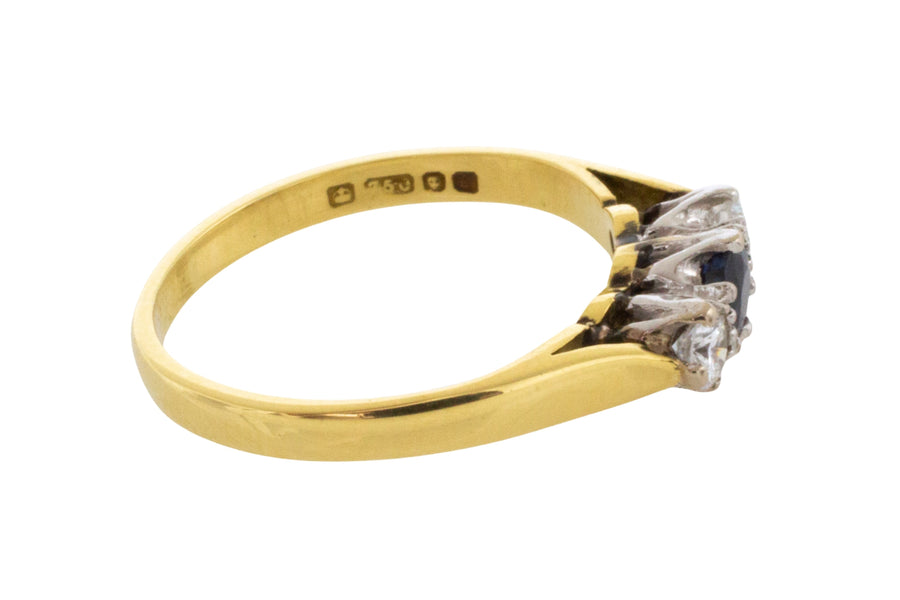 Three stone sapphire and diamond ring in 18 carat gold-engagement rings-The Antique Ring Shop