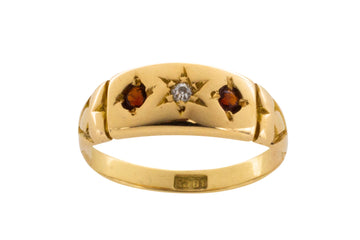 Edwardian old cut diamond and garnet gypsy ring-Antique rings-The Antique Ring Shop