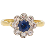 Sapphire and diamond cluster ring in 18 carat gold-engagement rings-The Antique Ring Shop