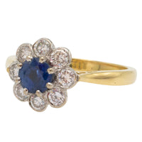Sapphire and diamond cluster ring in 18 carat gold-engagement rings-The Antique Ring Shop
