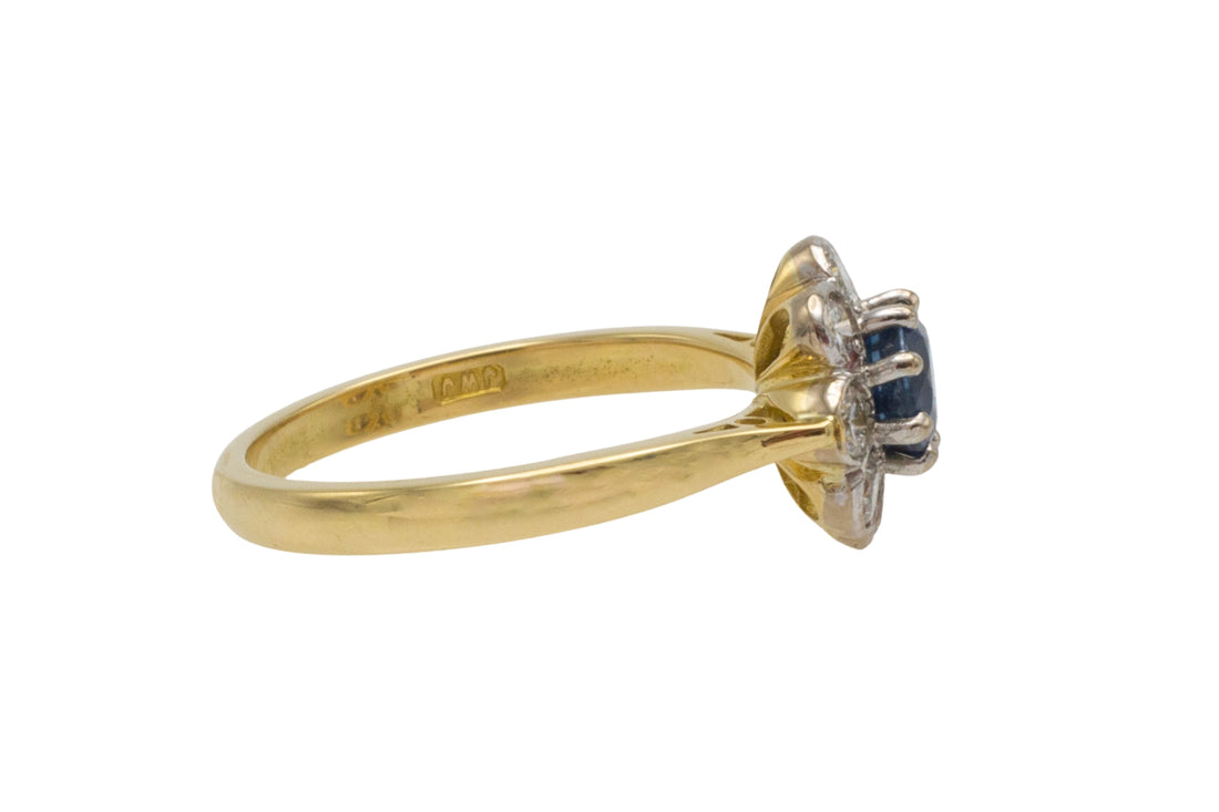 Sapphire and diamond cluster ring in 18 carat gold-engagement rings-The Antique Ring Shop