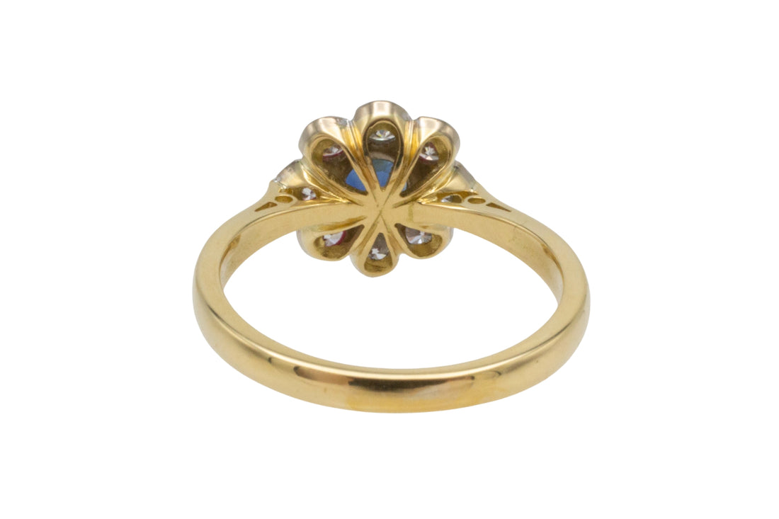 Sapphire and diamond cluster ring in 18 carat gold-engagement rings-The Antique Ring Shop