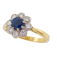 Sapphire and diamond cluster ring in 18 carat gold-engagement rings-The Antique Ring Shop