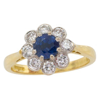 Sapphire and diamond cluster ring in 18 carat gold-engagement rings-The Antique Ring Shop