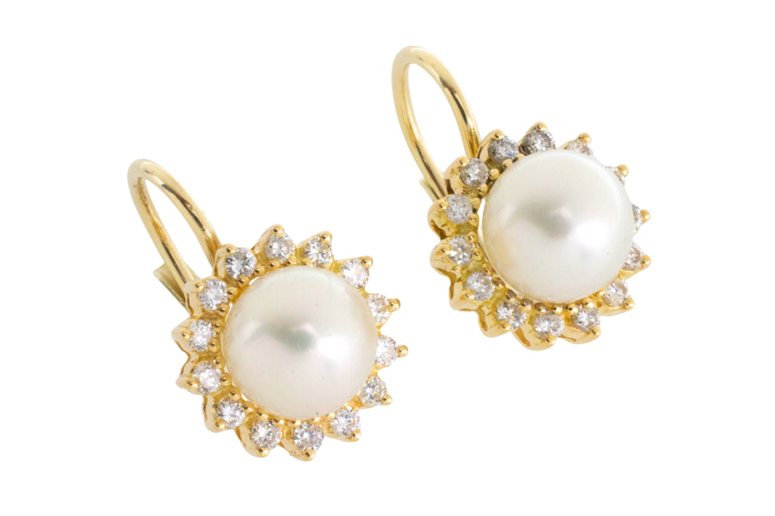 Pearl and diamond earrings in 14 carat gold-Earrings-The Antique Ring Shop