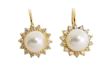 Pearl and diamond earrings in 14 carat gold-Earrings-The Antique Ring Shop