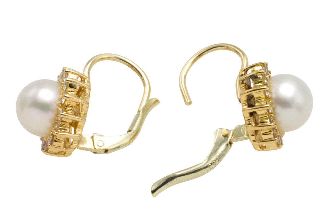 Pearl and diamond earrings in 14 carat gold-Earrings-The Antique Ring Shop