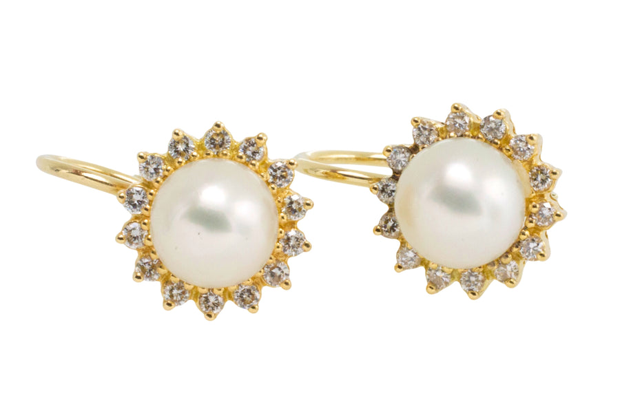 Pearl and diamond earrings in 14 carat gold-Earrings-The Antique Ring Shop