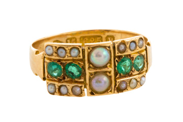 Victorian emerald and pearl ring from 1885-Antique rings-The Antique Ring Shop