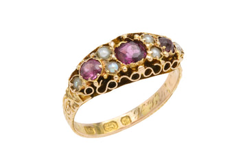 Victorian garnet and pearl ring from 1899-Antique rings-The Antique Ring Shop