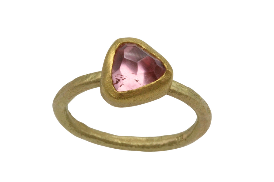 Textured light pink tourmaline ring in 14 carat gold-Vintage Rings-The Antique Ring Shop