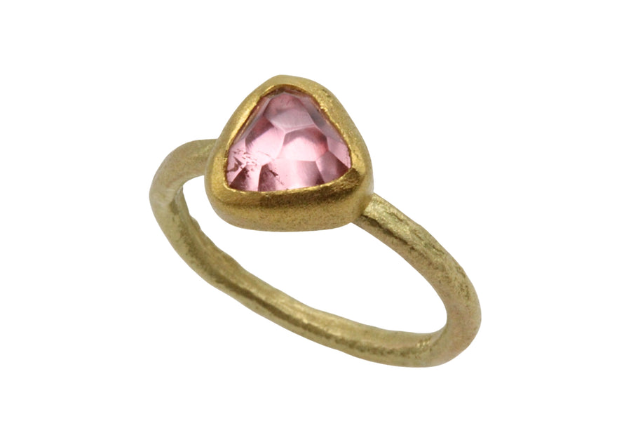 Textured light pink tourmaline ring in 14 carat gold-Vintage Rings-The Antique Ring Shop