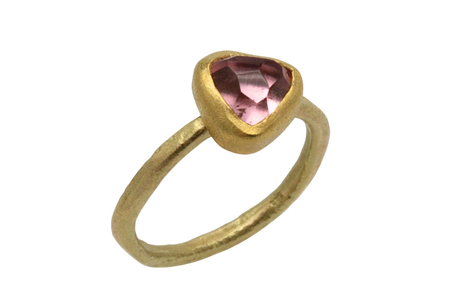 Textured light pink tourmaline ring in 14 carat gold-Vintage Rings-The Antique Ring Shop