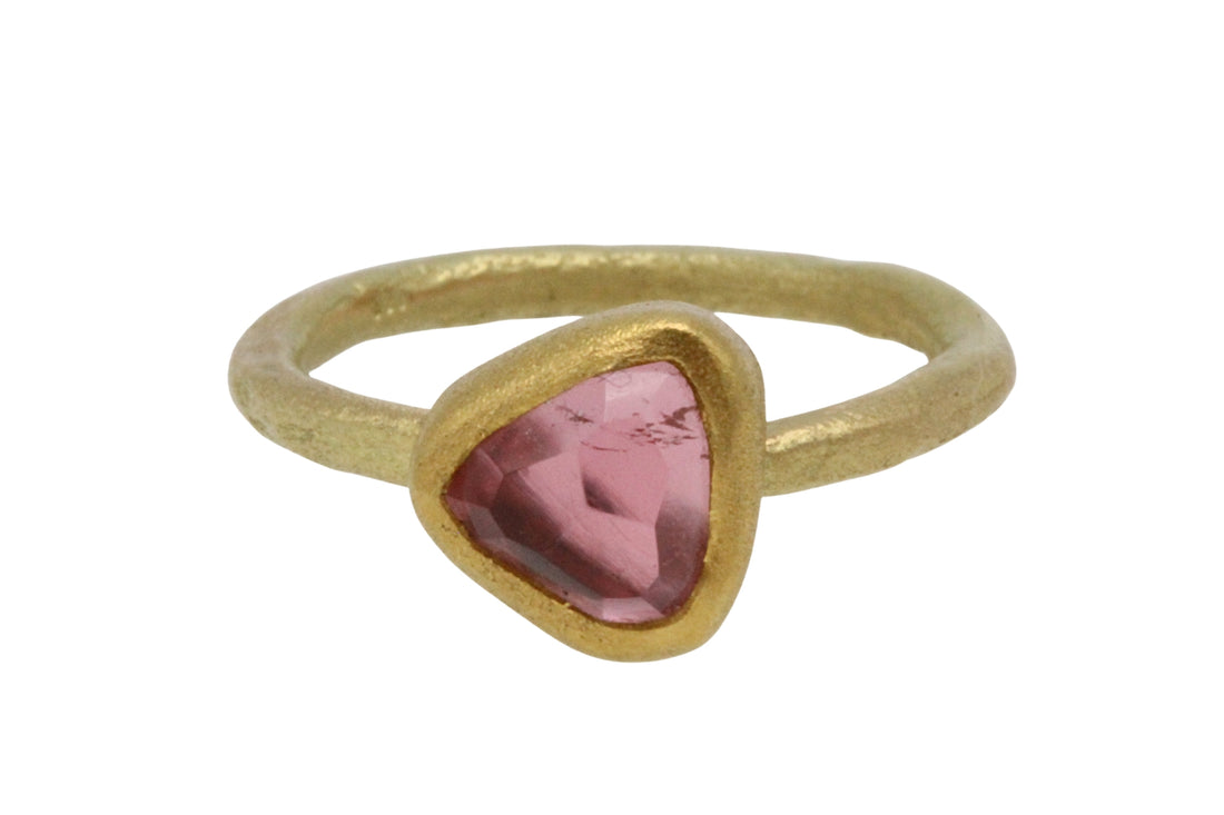 Textured light pink tourmaline ring in 14 carat gold-Vintage Rings-The Antique Ring Shop