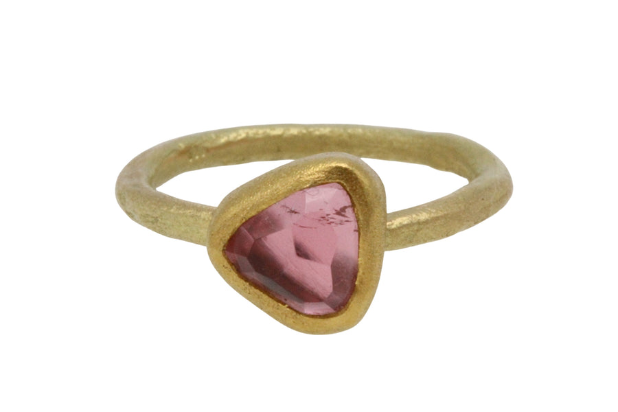 Textured light pink tourmaline ring in 14 carat gold-Vintage Rings-The Antique Ring Shop