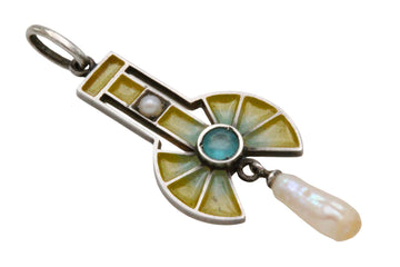 Art Deco Plique a jour silver pendant with pearls-Pendants-The Antique Ring Shop