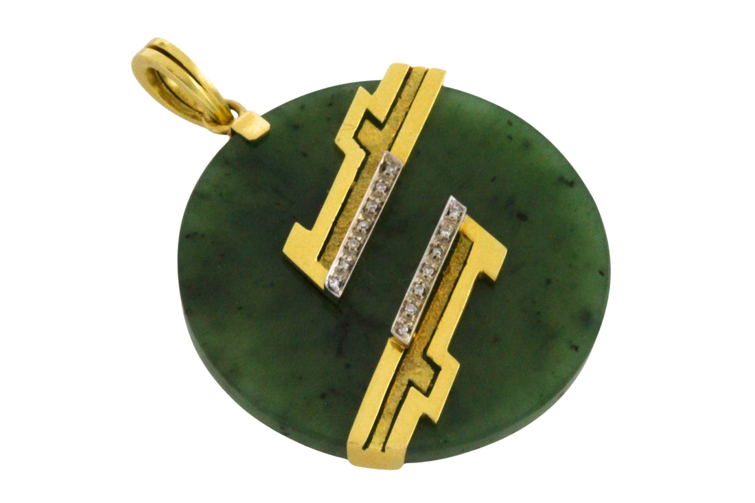 Jade pendant in 18 carat gold with diamonds-Pendants-The Antique Ring Shop