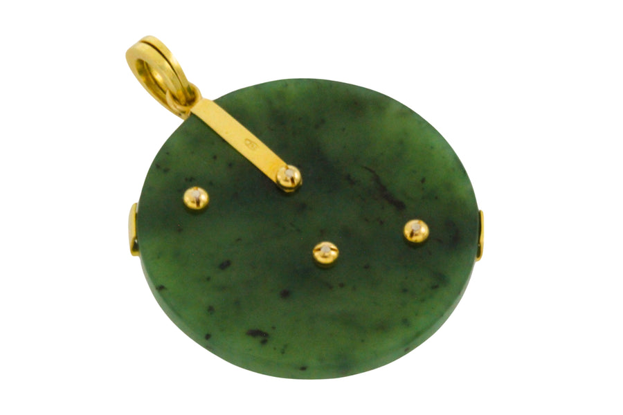 Jade pendant in 18 carat gold with diamonds-Pendants-The Antique Ring Shop