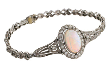 Platinum bracelet with cabochon opal and diamonds