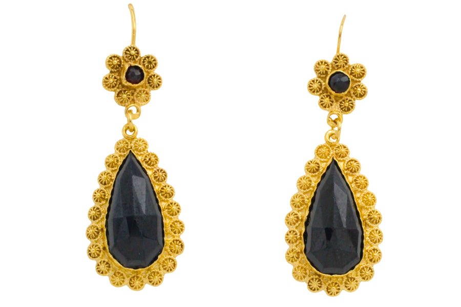 Vintage garnet pendant earrings-Earrings-The Antique Ring Shop