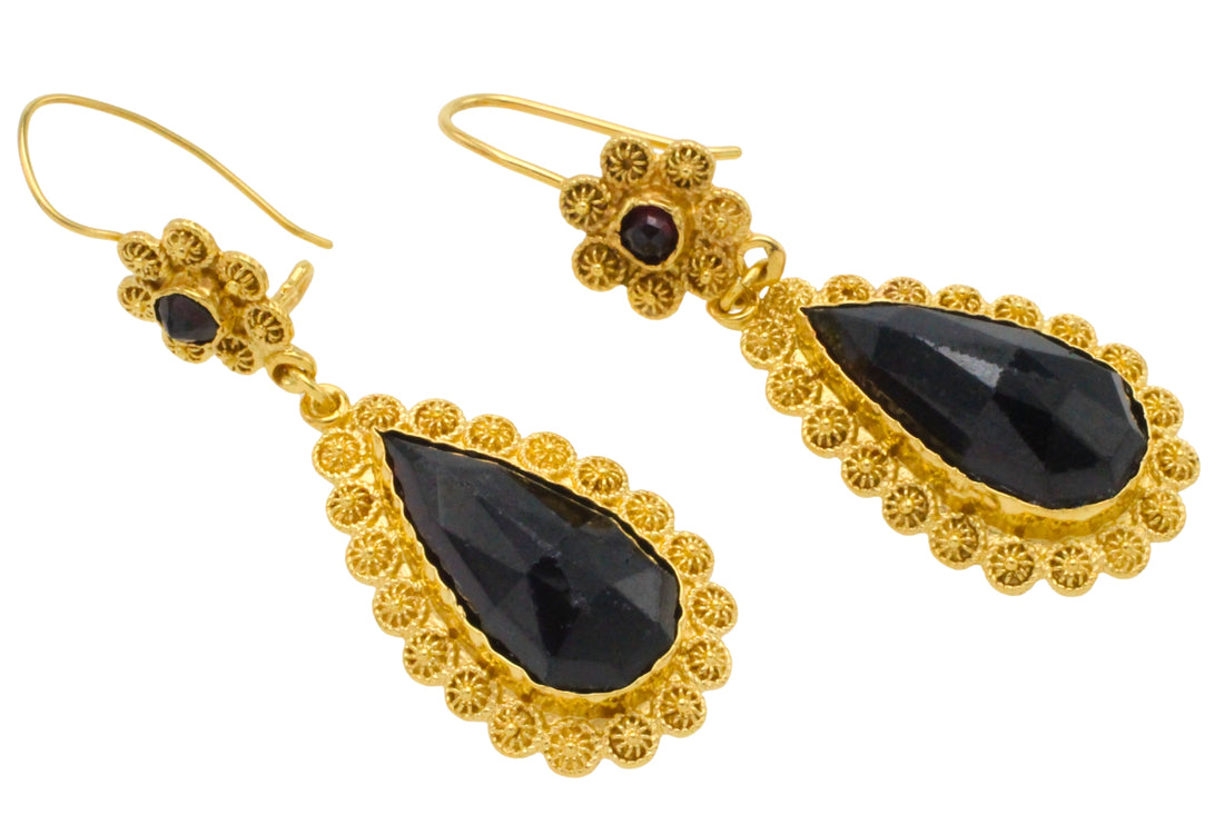 Vintage garnet pendant earrings-Earrings-The Antique Ring Shop