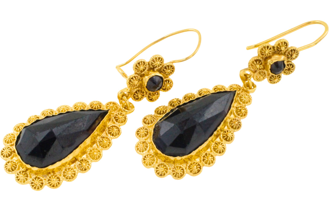 Vintage garnet pendant earrings-Earrings-The Antique Ring Shop