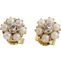 Pearl and zircon studs in 14 carat gold-Earrings-The Antique Ring Shop