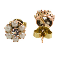 Pearl and zircon studs in 14 carat gold-Earrings-The Antique Ring Shop