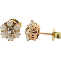Pearl and zircon studs in 14 carat gold-Earrings-The Antique Ring Shop