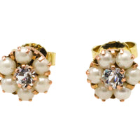 Pearl and zircon studs in 14 carat gold-Earrings-The Antique Ring Shop
