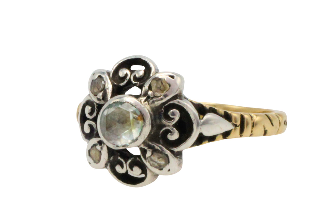 Rose diamond ring in silver and 14 carat gold-Vintage Rings-The Antique Ring Shop