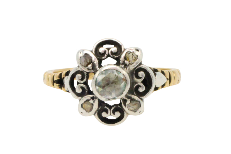 Rose diamond ring in silver and 14 carat gold-Vintage Rings-The Antique Ring Shop