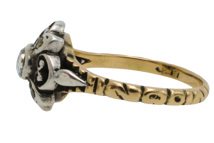 Rose diamond ring in silver and 14 carat gold-Vintage Rings-The Antique Ring Shop