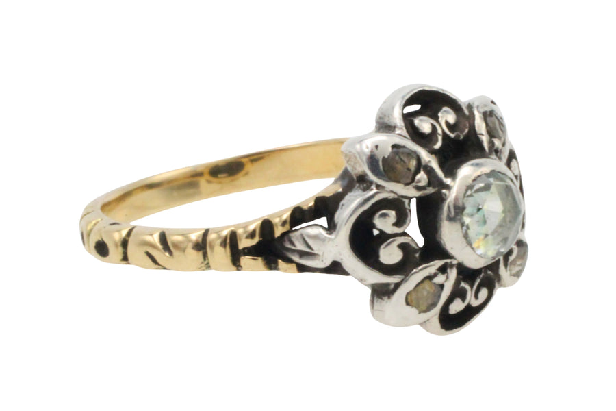 Rose diamond ring in silver and 14 carat gold-Vintage Rings-The Antique Ring Shop
