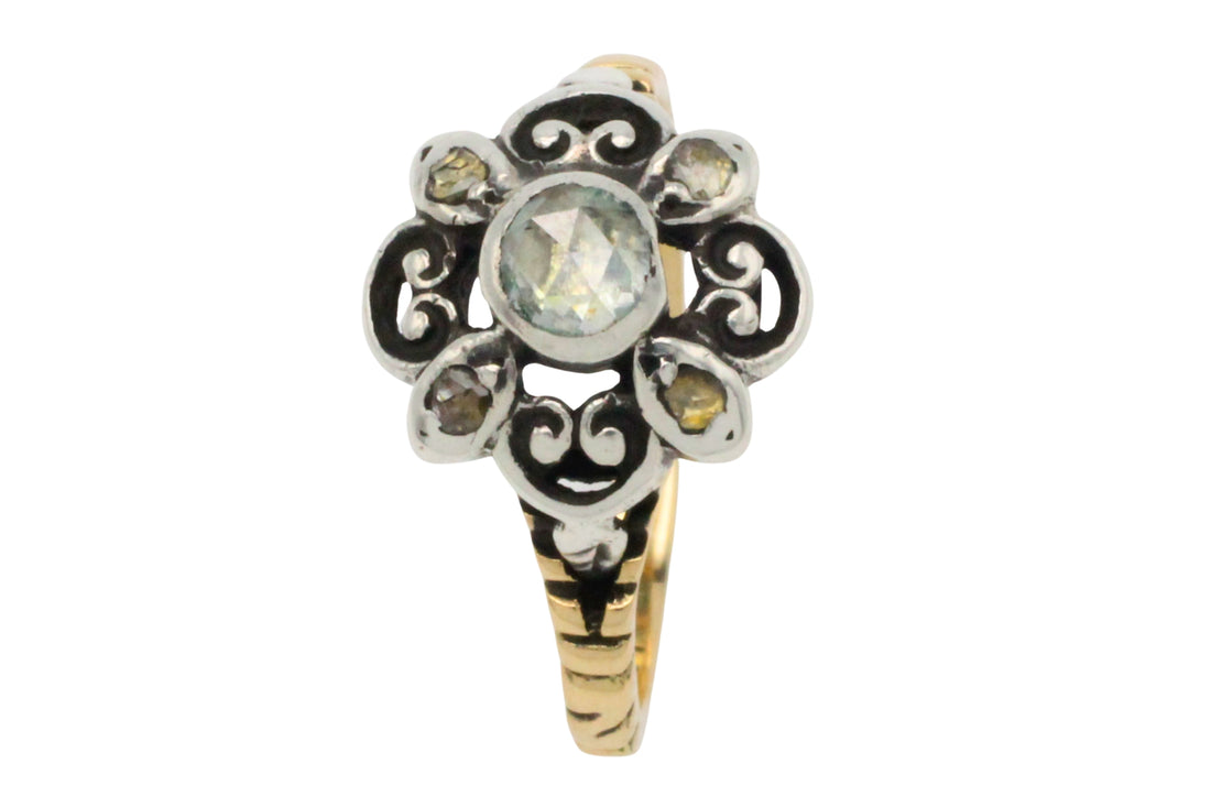 Rose diamond ring in silver and 14 carat gold-Vintage Rings-The Antique Ring Shop