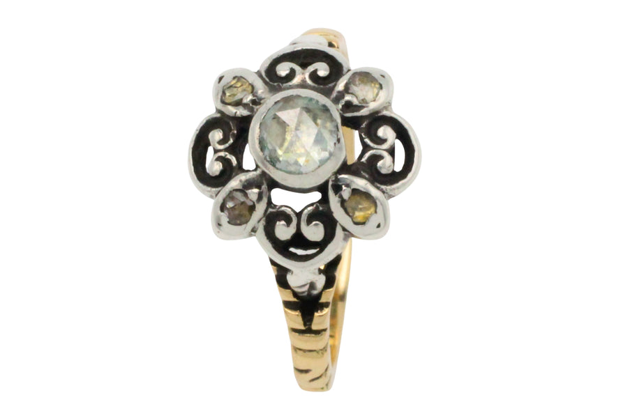 Rose diamond ring in silver and 14 carat gold-Vintage Rings-The Antique Ring Shop