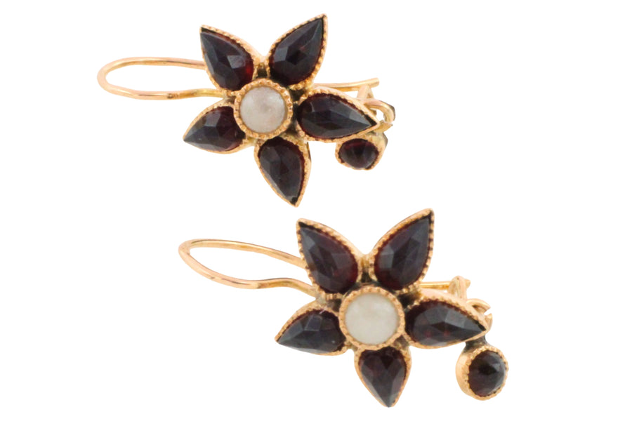Vintage garnet and pearl earrings-Earrings-The Antique Ring Shop
