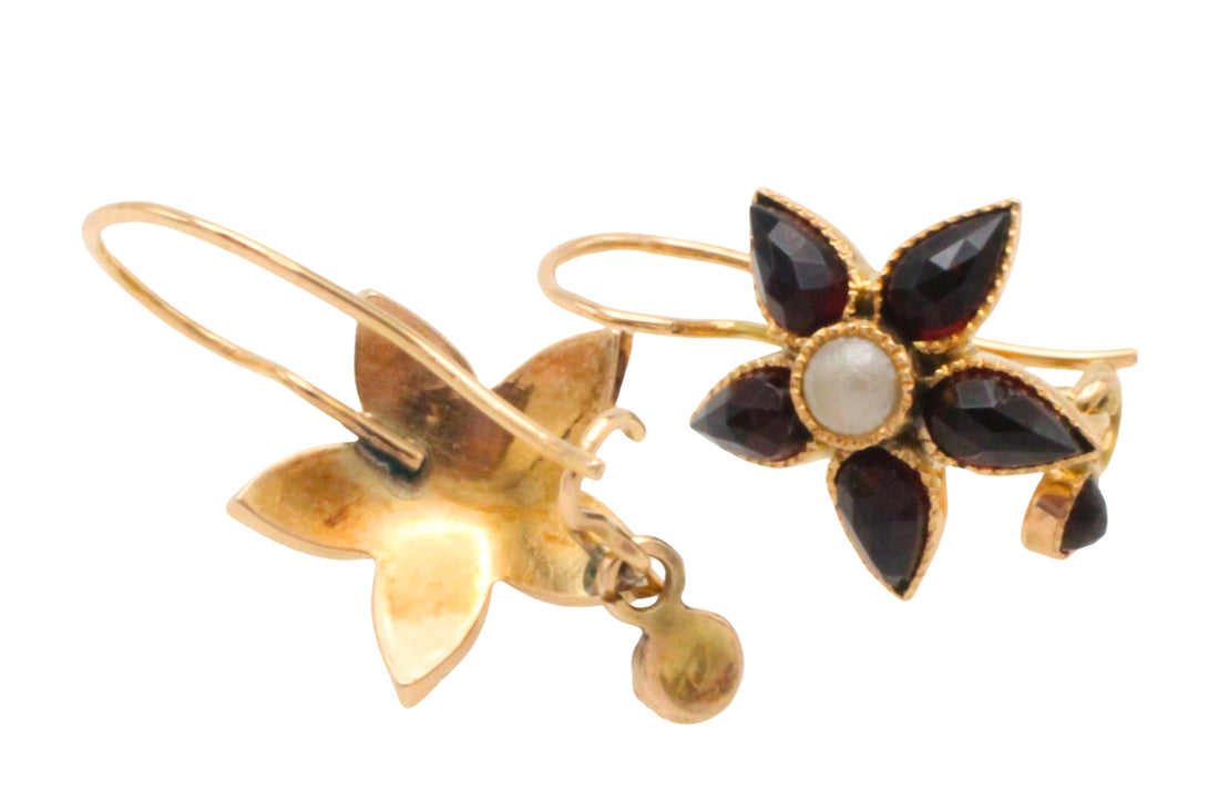 Vintage garnet and pearl earrings-Earrings-The Antique Ring Shop
