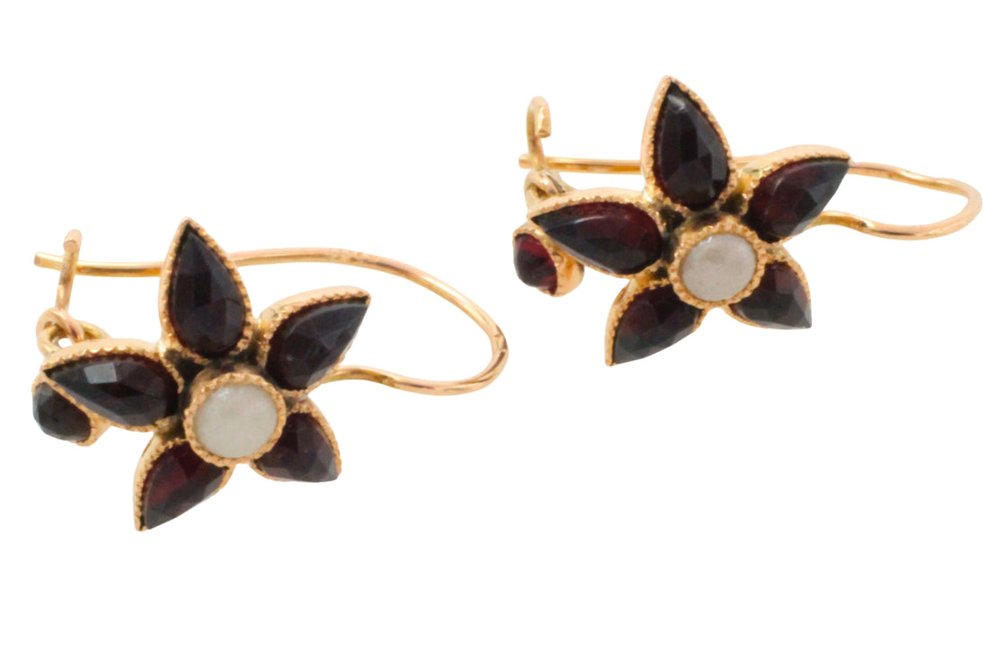 Vintage garnet and pearl earrings-Earrings-The Antique Ring Shop