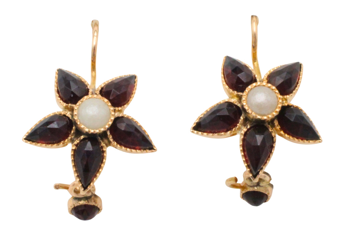 Vintage garnet and pearl earrings-Earrings-The Antique Ring Shop