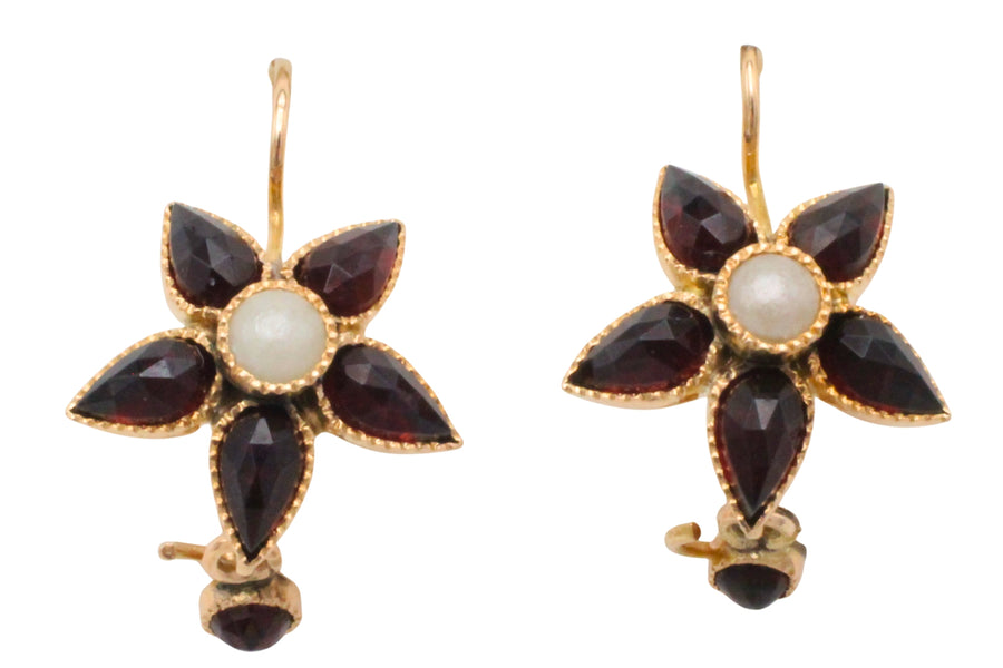 Vintage garnet and pearl earrings-Earrings-The Antique Ring Shop