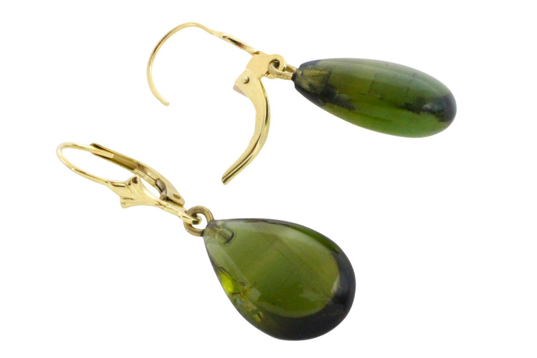 Green tourmaline pendant earrings-Earrings-The Antique Ring Shop