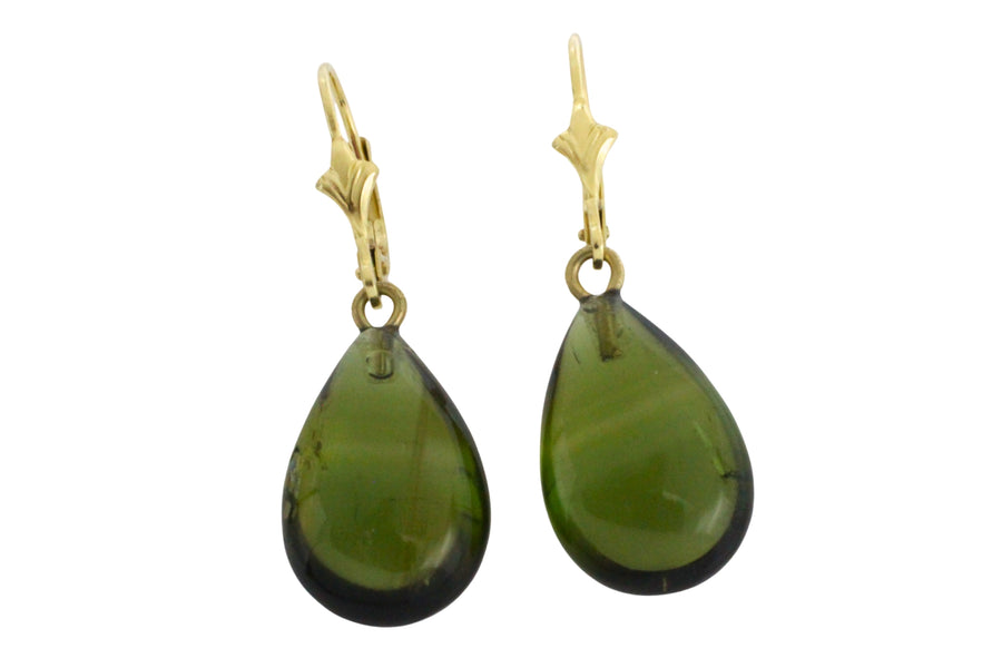 Green tourmaline pendant earrings-Earrings-The Antique Ring Shop
