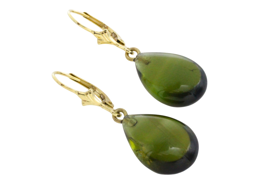 Green tourmaline pendant earrings-Earrings-The Antique Ring Shop