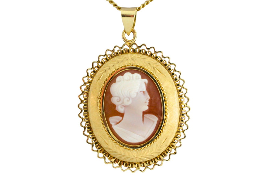 Cameo pendant in 14 carat gold-Pendants-The Antique Ring Shop