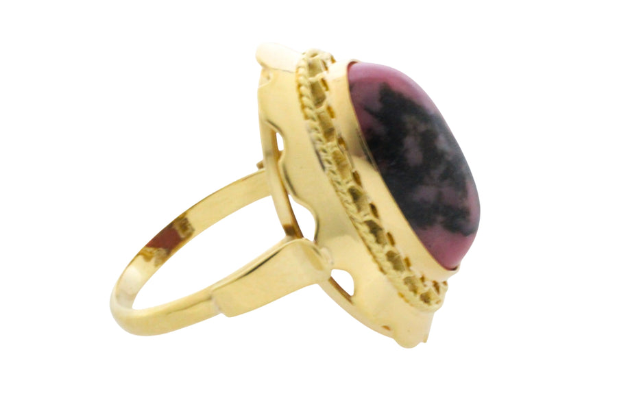 Rhodochrosite ring in 14 carat gold-Vintage Rings-The Antique Ring Shop
