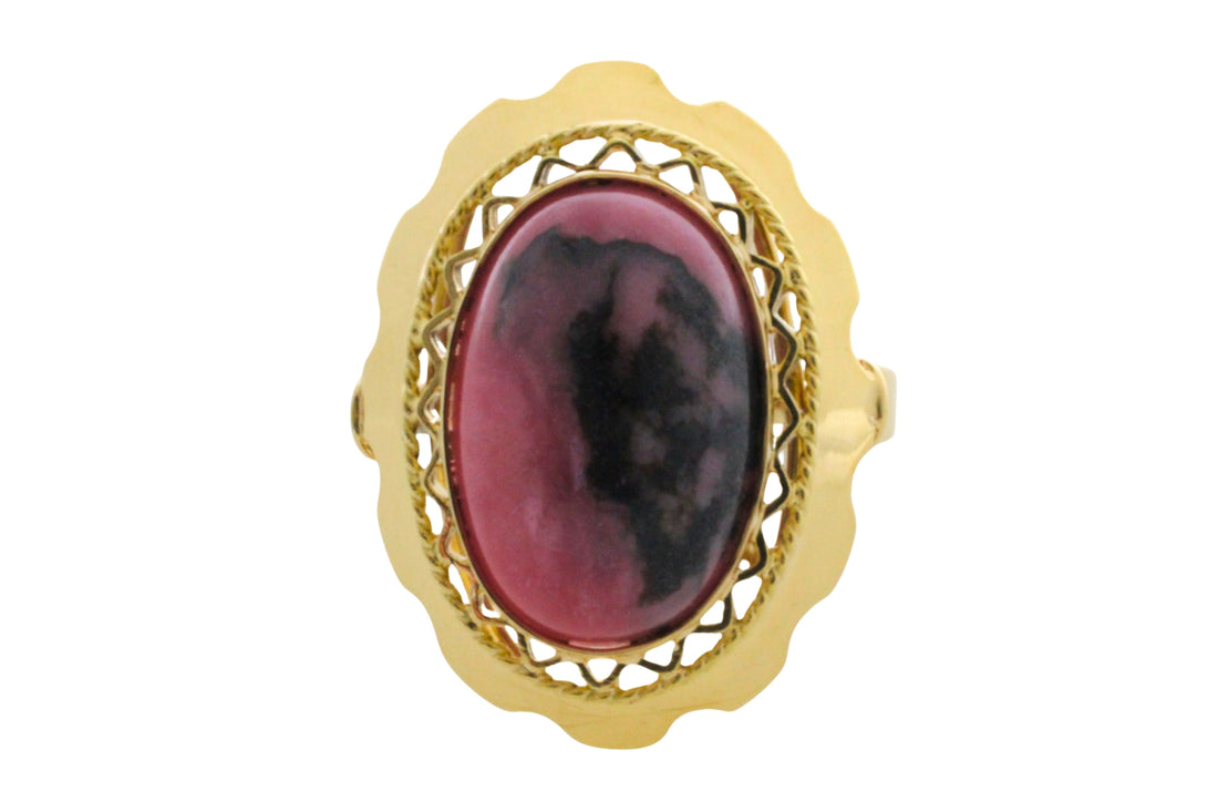 Rhodochrosite ring in 14 carat gold-Vintage Rings-The Antique Ring Shop