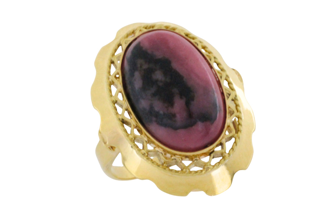 Rhodochrosite ring in 14 carat gold-Vintage Rings-The Antique Ring Shop